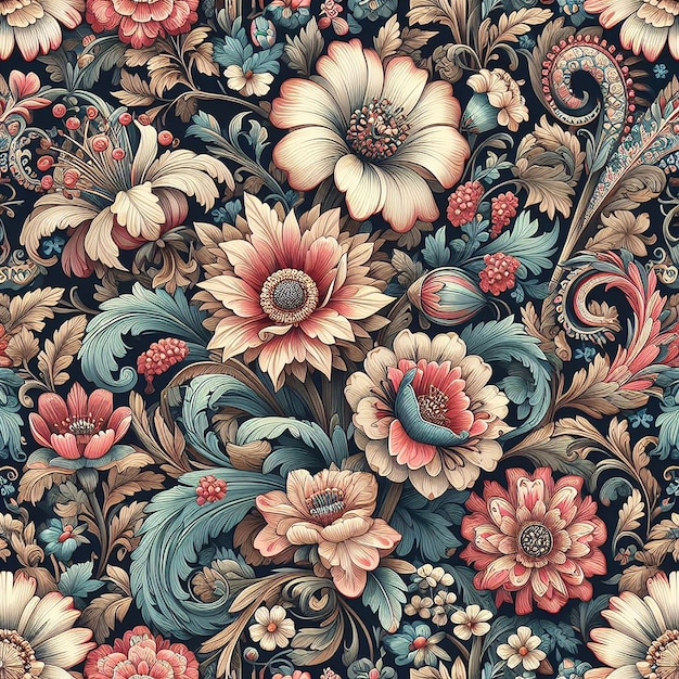 PSD des fleurs magnifiques et colorées, un motif sans couture.