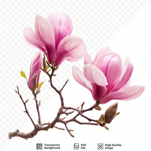 PSD des fleurs de magnolia roses isolées sur un fond blanc isolé