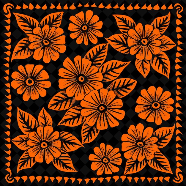 PSD fleurs orange en noir et orange