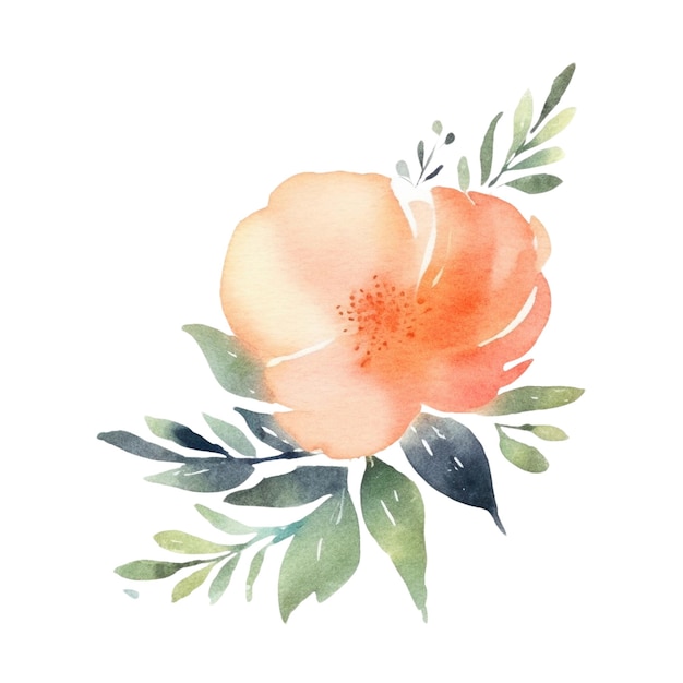 PSD des fleurs de pêche à l'aquarelle dessinées à la main isolées sur un fond blanc