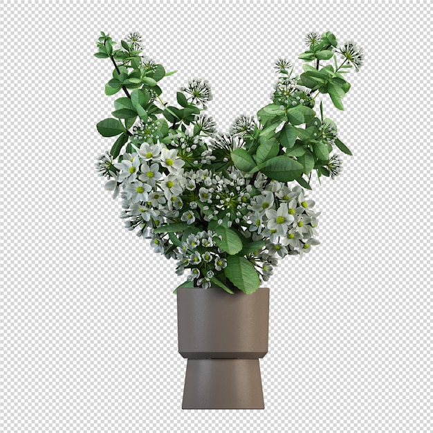 Fleurs de plantes en pot en rendu 3D isolé