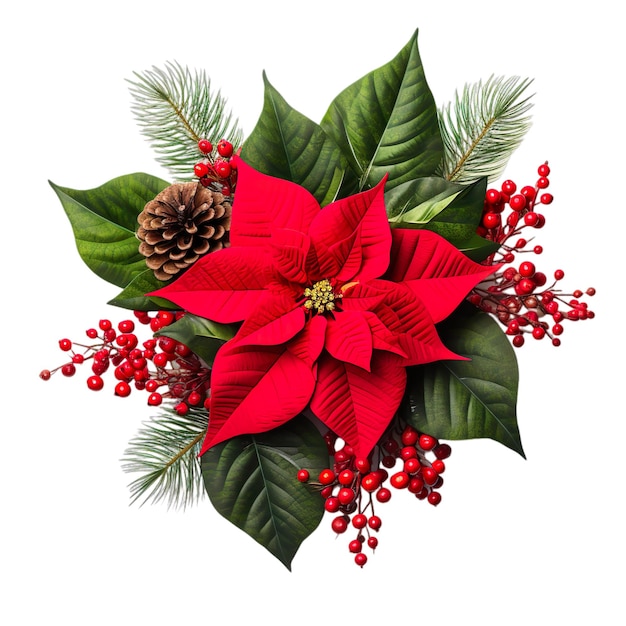 PSD des fleurs de poinsettia rouges de noël sur un fond png transparent