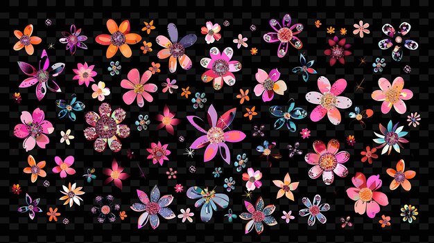 PSD des fleurs de rhinestone étincelantes éparpillées effet de collage floral y2k texture forme art de décoration d'arrière-plan