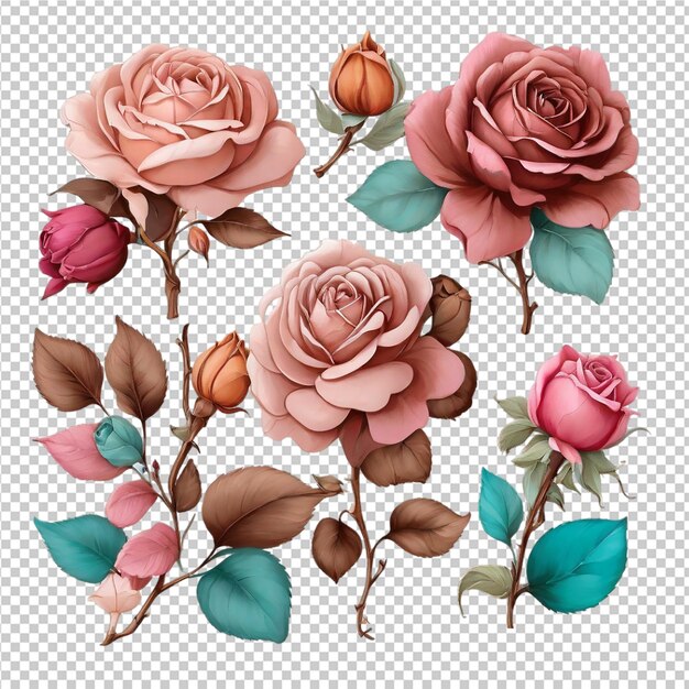 PSD des fleurs de roses isolées sur un fond transparent