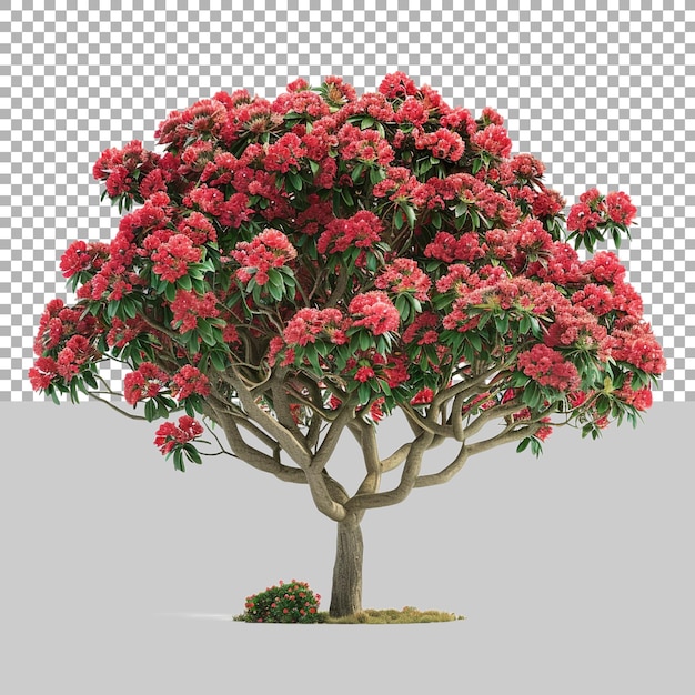 PSD des fleurs rouges sur un arbre sur un fond transparent