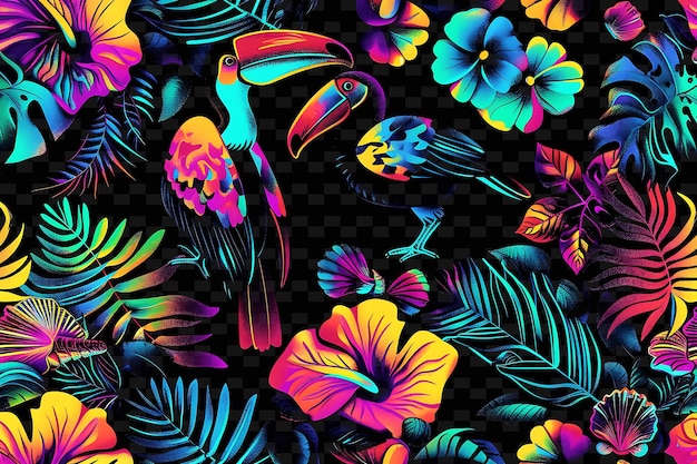 PSD des fleurs tropicales colorées et des oiseaux sont montrés dans cette image