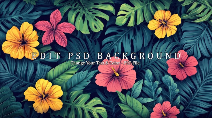 PSD des fleurs tropicales dans une verdure luxuriante