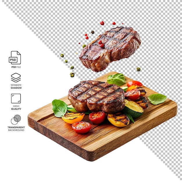 Fliegende Rindfleischsteaks ohne Hintergrund