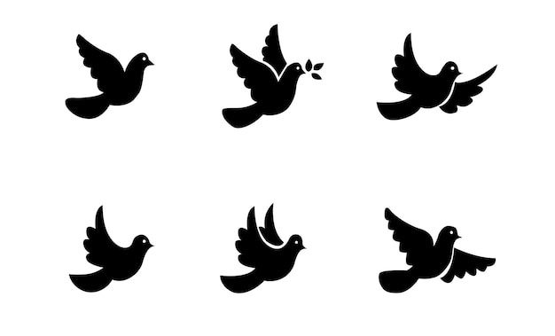 Fliegende Tauben-Silhouetten Vektor-Schar von acht Vögeln für Logos Wandkunst & Natur-Themen-Designs