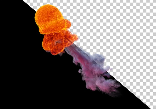 Fliegender feuerball mit rauch nukleare explosion feurige flamme 3d-rendering realistisches feuer