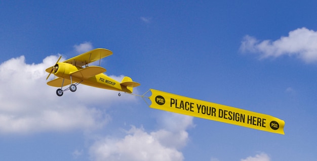 PSD fliegendes flugzeug am himmel mit banner-attrappe
