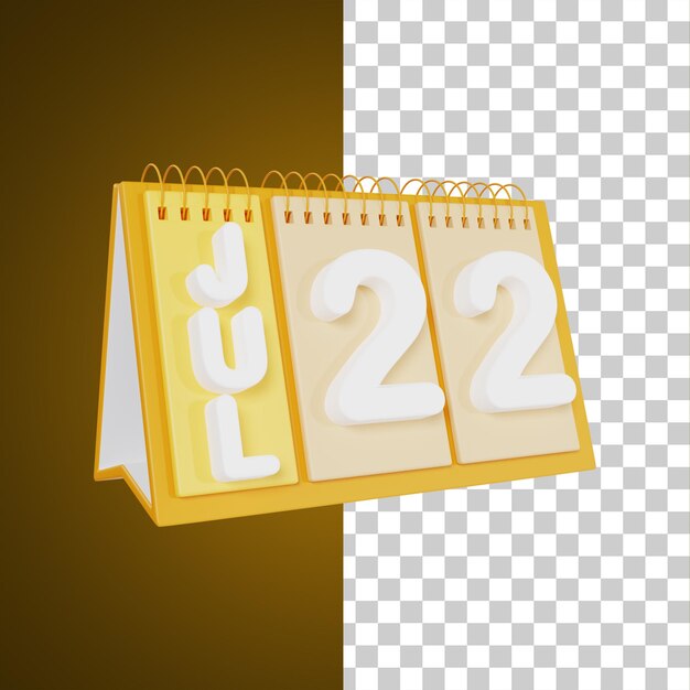 Flip Desk Calendar 22 de julio Ilustración 3D