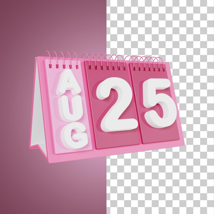 PSD flip desk calendar 25 de agosto ilustración 3d