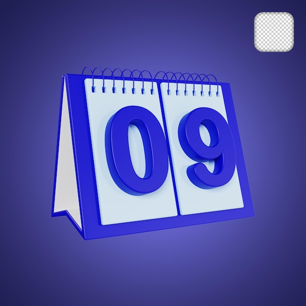 PSD flip desk calendar dia 09 do mês ilustração 3d