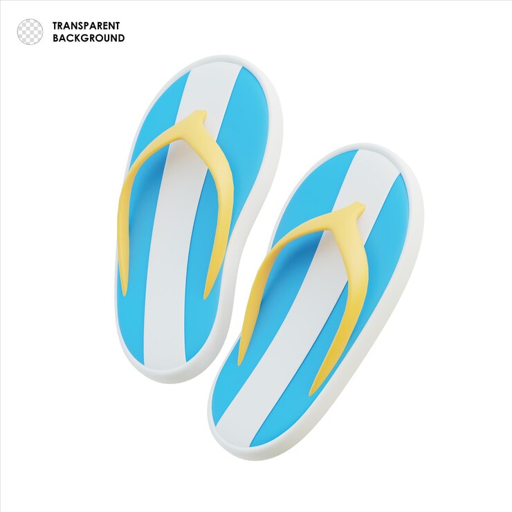 PSD flip-flops 3d de rayas azules y blancas con correas amarillas