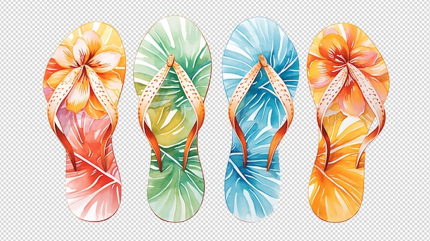 PSD flip-flops florais aquarelados em fundo transparente