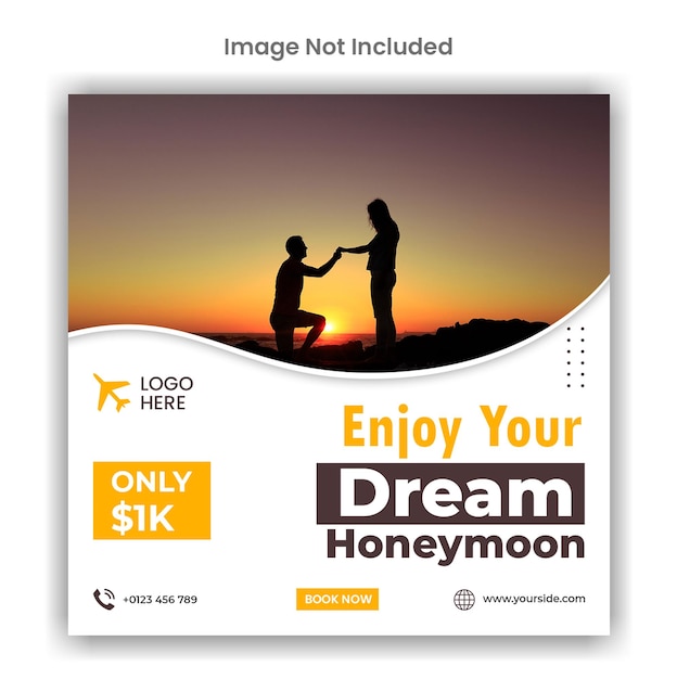 Flitterwochen-Social-Media- oder Instagram-Post-Template-Design