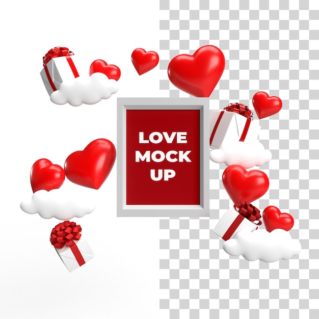 PSD floating frame mockup valentinstag konzept mit wolken