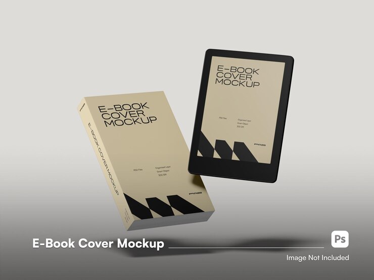 PSD floating isolated modern book e ereader 3d mockup