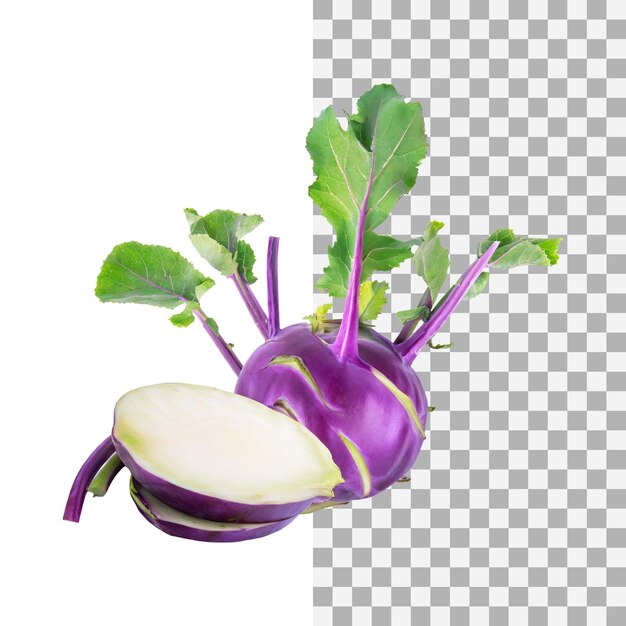 PSD floating de kohlrabi violet frais avec tranché sans ombre isolé arrière-plan transparent