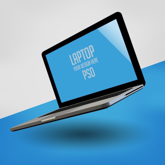 Floating laptop mock up premium psd