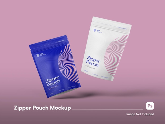 floating modern two pouches packaging mockup 3d isolated stand up zipper pouch