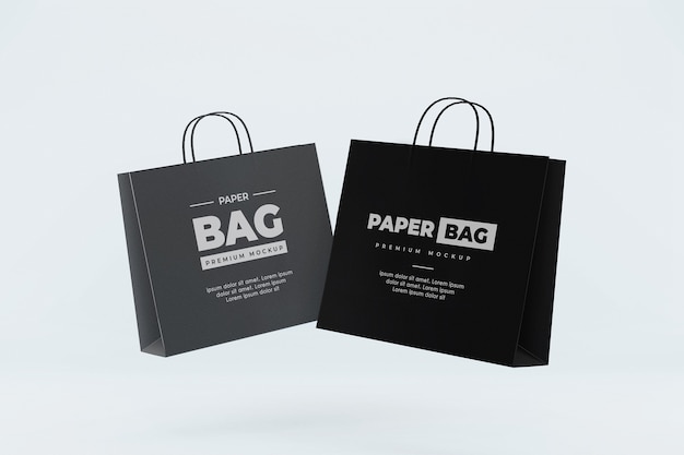 Floating paper bag mockup shopping realistic black and grey