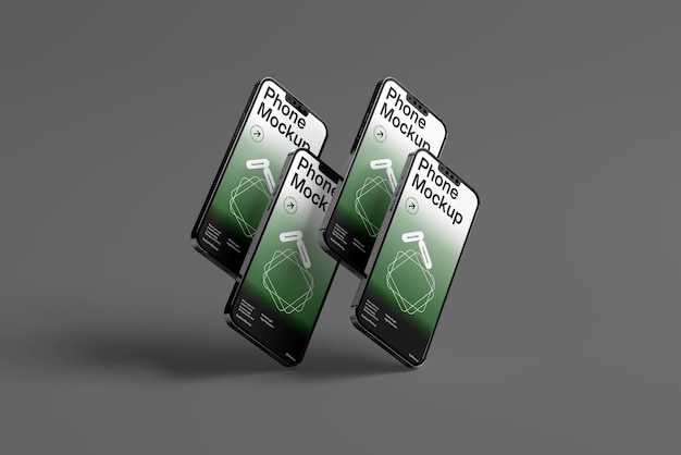 Floating Quad Smartphone Mockup per la presentazione delle app e la presentazione del design