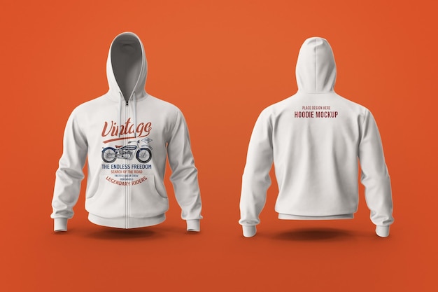 Floating Two White Hoodie Mockup Template Design PSD (Desenho de modelo de capuz branco flutuante)