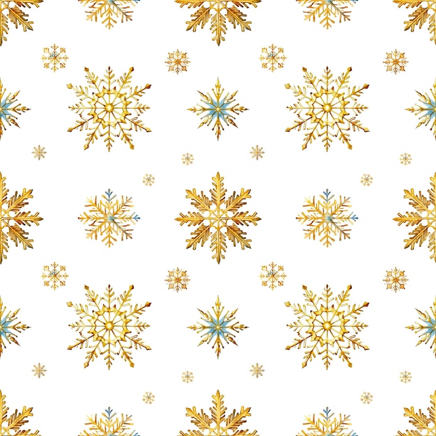 PSD des flocons de neige d'aquarelle avec un motif homogène des flocons de neige bleus et dorés isolés sur un fond transparent