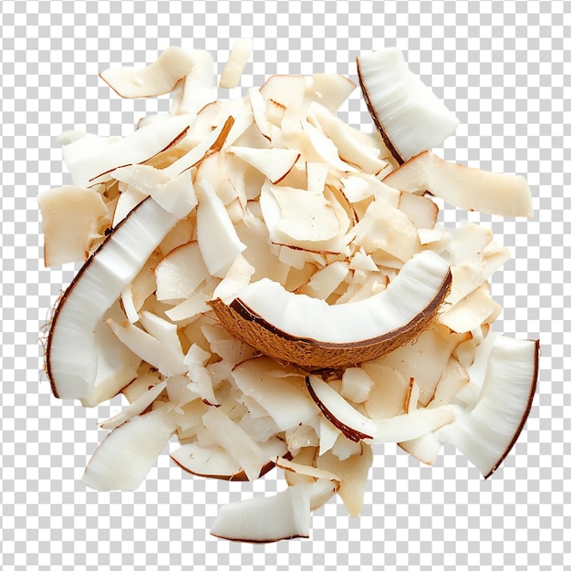 Flocos de coco secos aislados sobre un fondo blanco