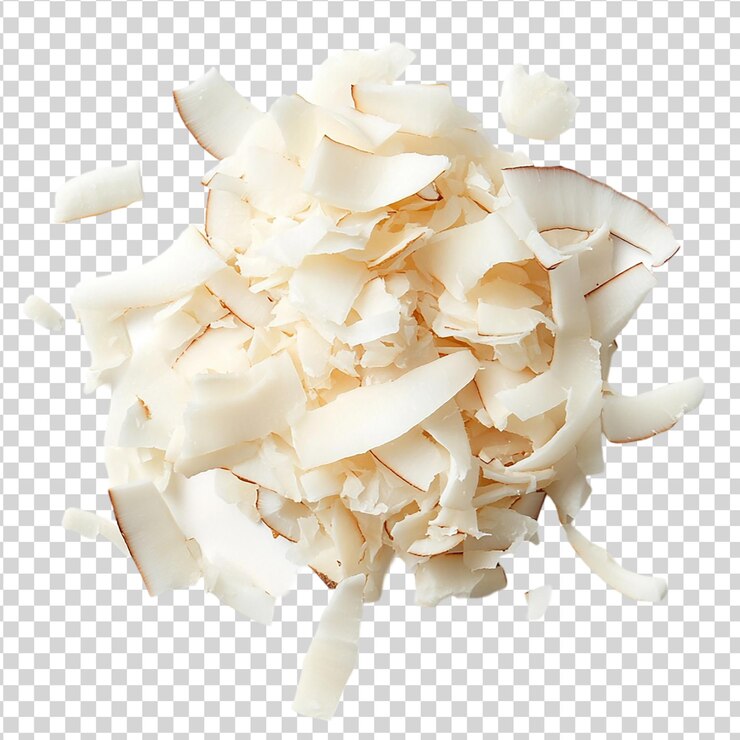 PSD flocos de coco secos aislados sobre un fondo blanco