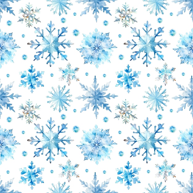 Flocos de neve de aquarela padrão sem costura Flocos de neve azuis isolados em um fundo transparente