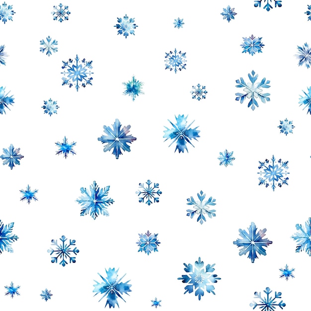 Flocos de neve de aquarela padrão sem costura flocos de neve azuis isolados em um fundo transparente