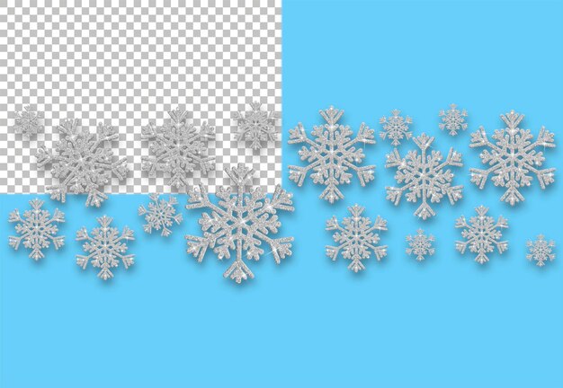 PSD flocos de neve de prata isolados em um fundo transparente ornamento de natal