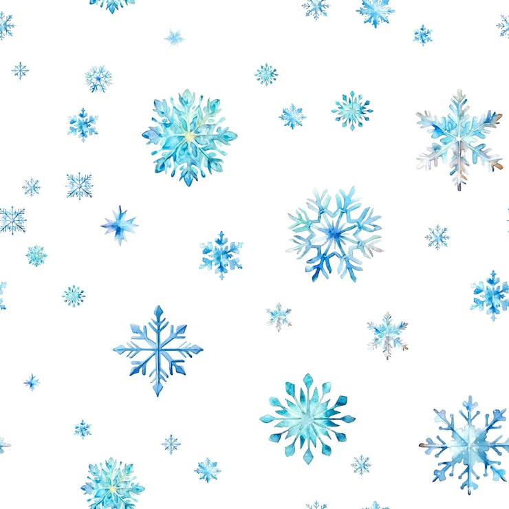 PSD flocos de nieve de acuarela con un patrón sin costuras flocos de nieve azules aislados en un fondo transparente