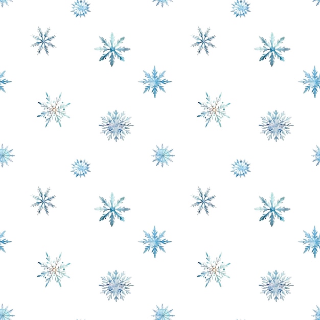 Flocos de nieve de acuarela con un patrón sin costuras Flocos de nieve azules aislados en un fondo transparente