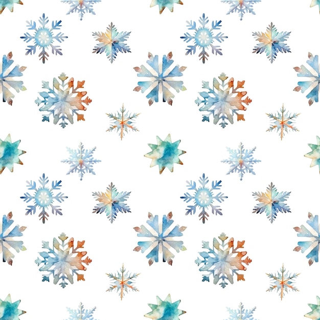 Flocos de nieve de acuarela con un patrón sin costuras Flocos de nieve azules aislados en un fondo transparente