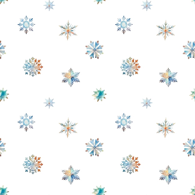 Flocos de nieve de acuarela con un patrón sin costuras Flocos de nieve azules y dorados aislados en un fondo transparente
