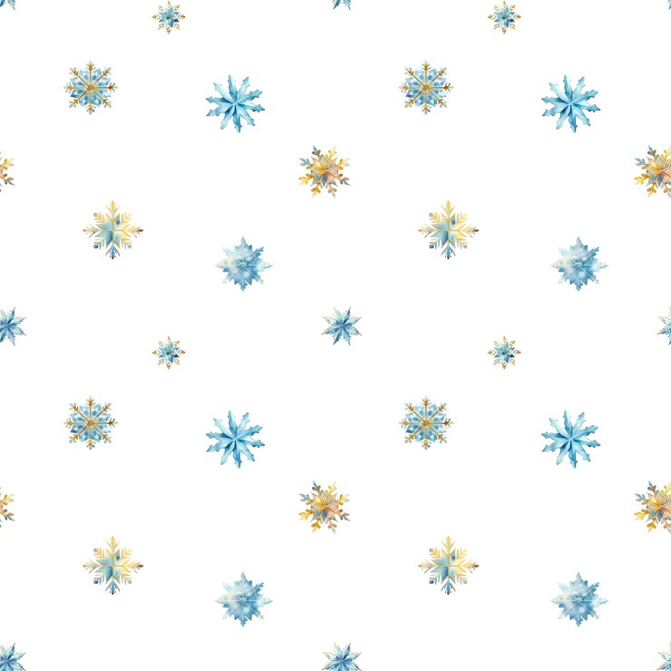 PSD flocos de nieve de acuarela con un patrón sin costuras flocos de nieve azules y dorados aislados en un fondo transparente