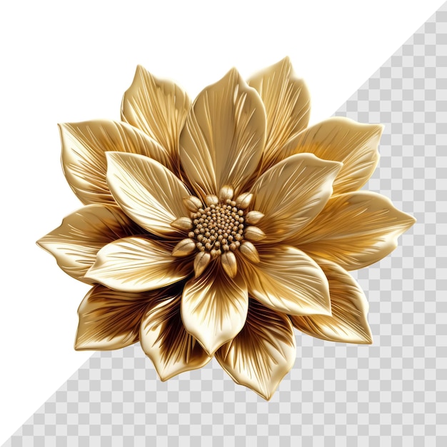 PSD flor 3d metálica dorada aislada en blanco elemento floral dorado de lujo único ia generativa