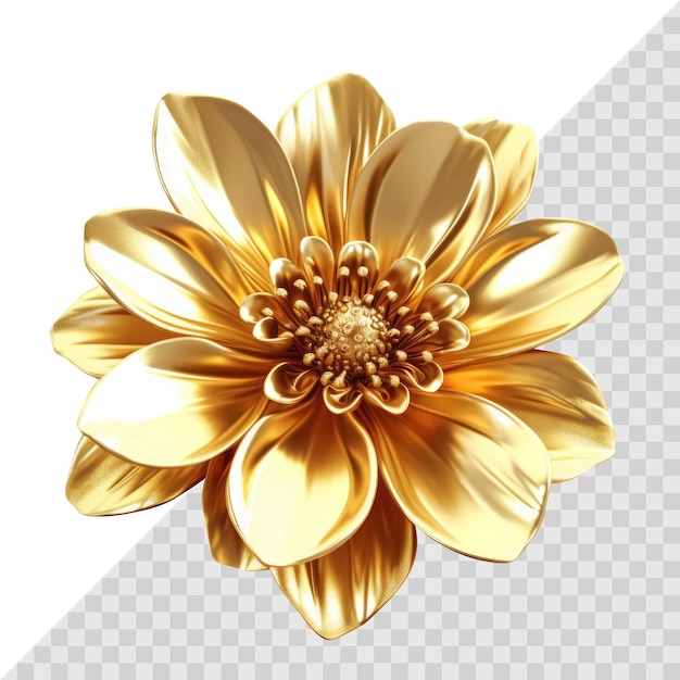 Flor 3d metálica dorada aislada en blanco elemento floral dorado de lujo único ia generativa