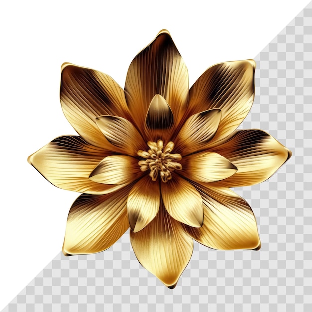 PSD flor 3d metálica dorada aislada en blanco elemento floral dorado de lujo único ia generativa