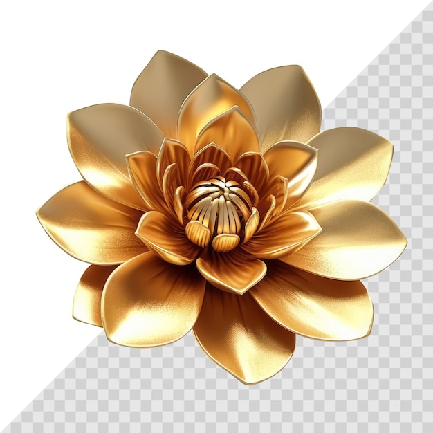 PSD flor 3d metálica dourada isolada em branco elemento floral dourado de luxo único generative ai