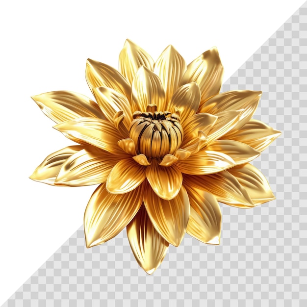 PSD flor 3d metálica dourada isolada em branco elemento floral dourado de luxo único generative ai