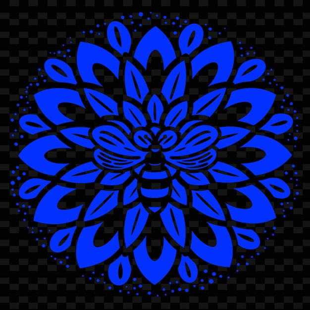 PSD flor abstracta azul y negra en un fondo transparente