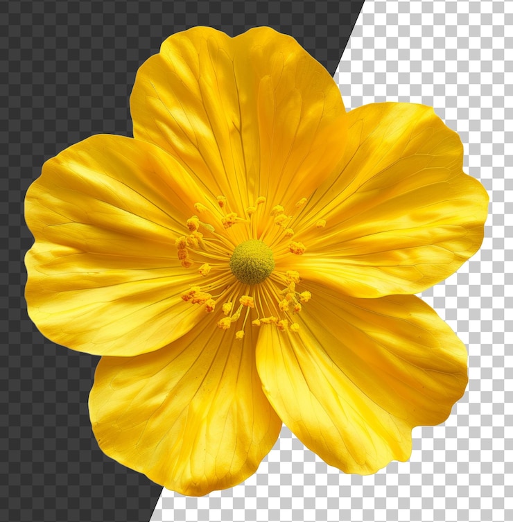 PSD la flor de la amapola de color amarillo brillante florece sobre un fondo transparente
