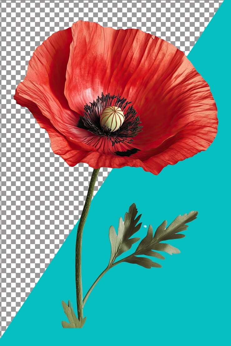 PSD flor de amapola roja atrevida y hermosa ideal para diseños florales hiperrealistas blanco aislado sencillo t