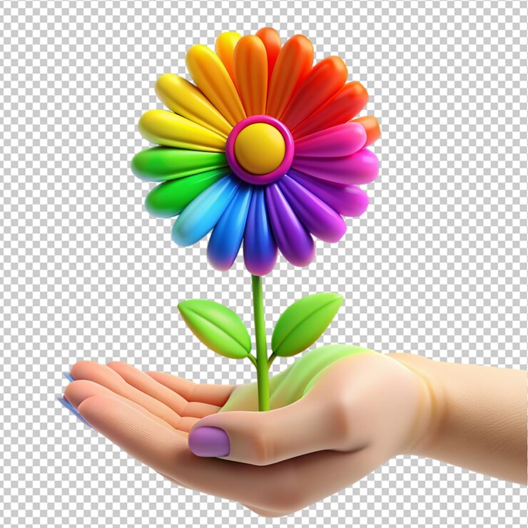 PSD flor de arco iris en el fondo transparente