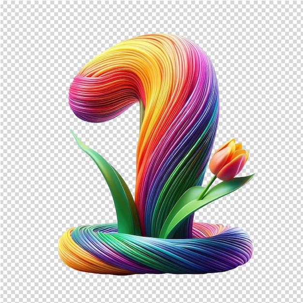 PSD una flor arco iris con el número uno en ella